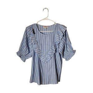 Andree By Unit Top Womens Small Balloon Sleeve Striped Peasant Coastal